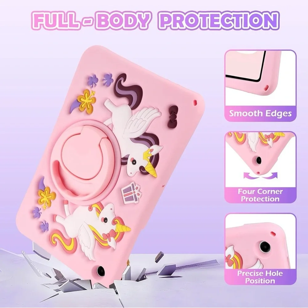 Samsung Galaxy Tab A9 Plus 11 Case Kids Unicorn Silicone Stand Strap Pink